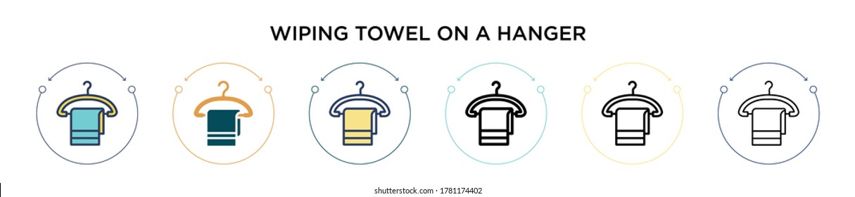 Wiping towel on a hanger icon in filled, thin line, outline and stroke style. Vector illustration of two colored and black wiping towel on a hanger vector icons designs can be used for mobile, ui,