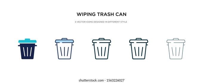wiping trash can icon in different style vector illustration. two colored and black wiping trash can vector icons designed in filled, outline, line and stroke style can be used for web, mobile, ui