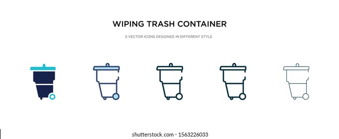 wiping trash container icon in different style vector illustration. two colored and black wiping trash container vector icons designed in filled, outline, line and stroke style can be used for web,