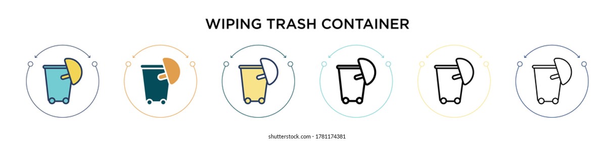 Wiping trash container icon in filled, thin line, outline and stroke style. Vector illustration of two colored and black wiping trash container vector icons designs can be used for mobile, ui, web