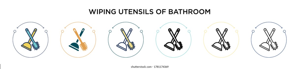 Wiping utensils of bathroom icon in filled, thin line, outline and stroke style. Vector illustration of two colored and black wiping utensils of bathroom vector icons designs can be used for mobile, 