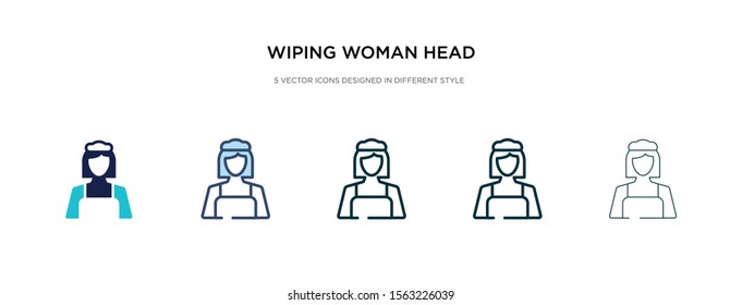 wiping woman head icon in different style vector illustration. two colored and black wiping woman head vector icons designed in filled, outline, line and stroke style can be used for web, mobile, ui