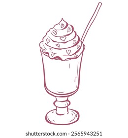 Wipped Cream Dessert. Line Art Illustration.