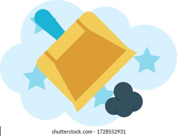 Wipping Dustpan Flat Icon Design Concept, Home and Office Cleaning Plastic Hand tool Vector with Waste Garbage,  Housekeeping Equipment on Bubble Sud background