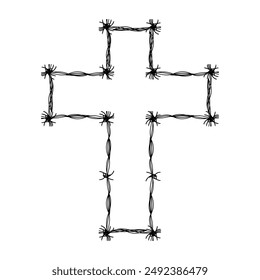 marco de la silueta de la púa de alambre, forma cruzada, línea de arte gráfico del marco de alambre