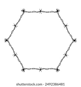 wire barb silhouette frame, hexagon shape, wire frame graphic art line