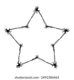 wire barb silhouette frame, star shape, wire frame graphic art line