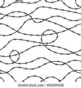Wire barb vector fence seamless pattern, isolated on white. Protection concept design.
