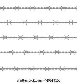 Wire barb vector fence seamless pattern, isolated on white. Protection concept design.
