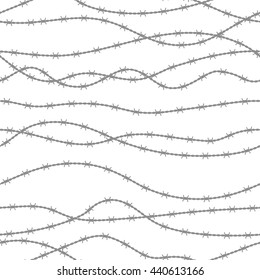 Wire barb vector fence seamless pattern, isolated on white. Protection concept design.