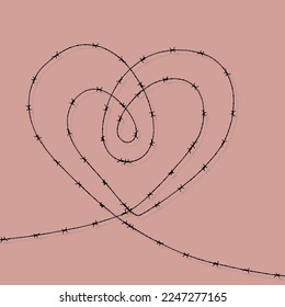 Wire barb vector heart love valentine background illustration. Protection concept design.