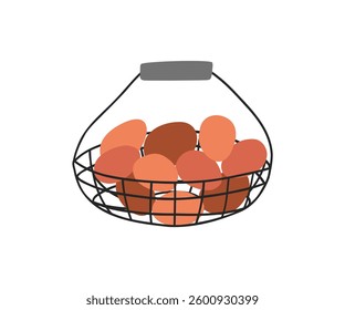 A wire basket filled with fresh brown eggs. The eggs are neatly arranged, making the image ideal for farm, agriculture, or organic food concepts.