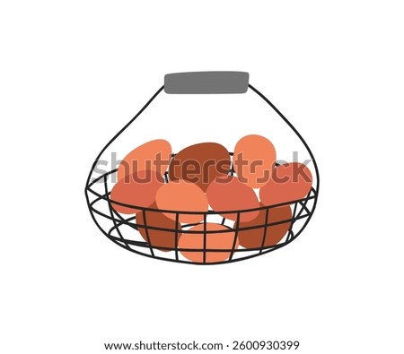 A wire basket filled with fresh brown eggs. The eggs are neatly arranged, making the image ideal for farm, agriculture, or organic food concepts.