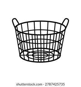 Wire basket, a household item, providing functional storage for various objects and promoting organization in domestic life with a clean, vector outline