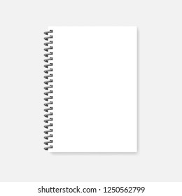 Wire Bound Blank A4 Notebook, Realistic Vector Mock-up. Spiral Diary - Clear White Cover Or Page, Mockup.