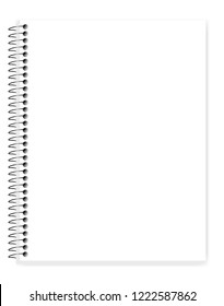 Wire bound blank notebook with white clear pages, vector mock up. Spiral empty letter format notepad, template