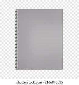 Wire bound closed notebook on transparent background, realistic vector mockup. Metal spiral notepad, mock-up. Blank diary cover, template