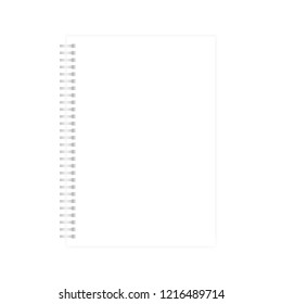 Wire Bound Empty White A4 Note Book Template. Blank Page Mock-up. Light Silver Spiral Notebook Realistic Vector Mockup.