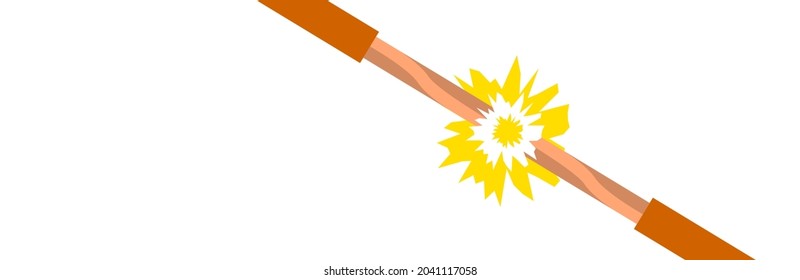 Wire is burning. Fire from overload. Electrical safety concept. Vector illustration