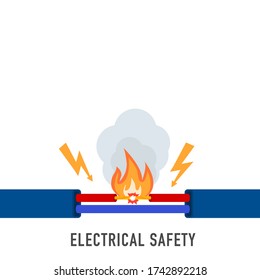 Draht brennt. Brandverdrahtung Fehlerhaftes Kabel. Feuer vor Überlastung. Konzept der elektrischen Sicherheit.