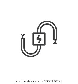 Wire cable electrical line icon, outline vector sign, linear style pictogram isolated on white. Symbol, logo illustration. Editable stroke