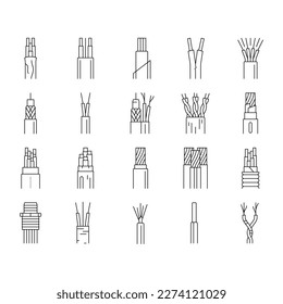 wire cable technology connection icons set vector. electrical cord, network line, power communication, energy electric, internet supply wire cable technology connection black contour illustrations