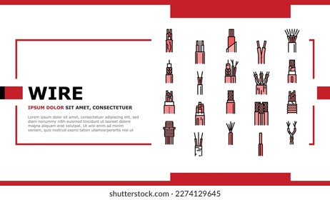 wire cable technology connection landing web page vector. electrical cord, network line, power communication, energy electric, internet supply wire cable technology connection Illustration