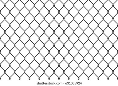 Wire chain-link fence. Vector steel woven net pattern illustration. Safety metal net barrier. Prison iron gate security fencing. Simple texture black seamless background.