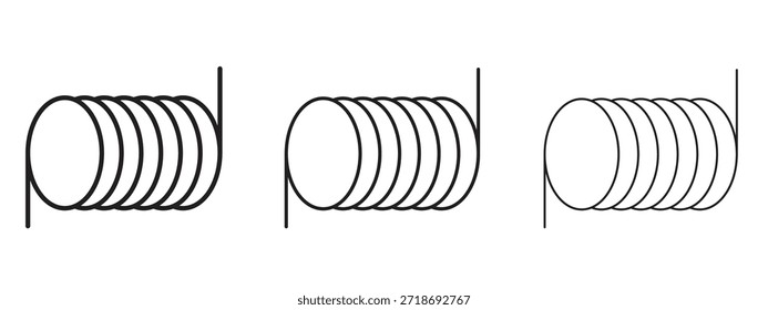 ícone de bobina de fio logotipo conjunto de pictogramas preto. linha fina contorno arte.