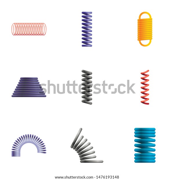 Wire coil icon set.\
Cartoon set of 9 wire coil vector icons for web design isolated on\
white background