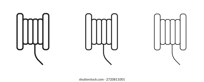 Símbolo de línea delgada del icono de la bobina de alambre en el fondo blanco, Ilustración vectorial editable del movimiento