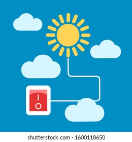 Wire is connecting sun and switch - electric device is turning on and off day and night. Vector illustration