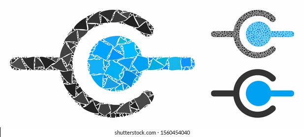 Wire connection composition of raggy parts in various sizes and color hues, based on wire connection icon. Vector ragged parts are united into composition.