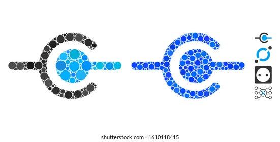 Wire connection mosaic of spheric dots in various sizes and color tinges, based on wire connection icon. Vector round dots are combined into blue mosaic.