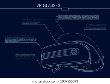 Wire connection to virtual reality. Vr glasses. Abstract world with neon lines. Vector illustration