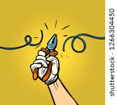wire cutters cut wire. Comic cartoon pop art retro vector illustration drawing
