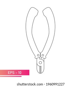 Wire cutters, for the electrician. Linear design. On a white background. Tools for workers. Flat vector illustration.