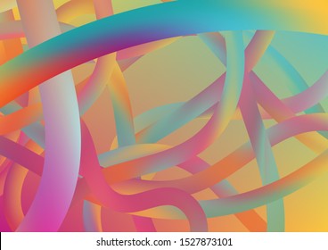 Wire Digital Pattern with Gradient Neon Cables. Modern Dynamic Background in Trendy Colors. Minimal Abstract Curve Lines in Vibrant Color. Colorful Flow Liquid in Future Design Style.