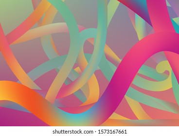 Wire Digital Pattern with Gradient Neon Cables. Minimal Abstract Curve Lines in Vibrant Color. Modern Dynamic Background in Trendy Colors. Colorful Flow Liquid in Future Design Style.