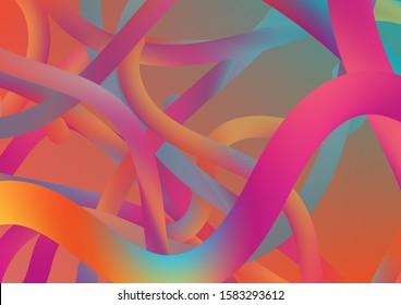 Wire Digital Pattern with Gradient Neon Cables. Modern Dynamic Background in Trendy Colors. Minimal Abstract Curve Lines in Vibrant Color. Colorful Flow Liquid in Future Design Style.
