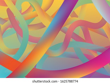 Wire Digital Pattern with Gradient Neon Cables. Modern Dynamic Background in Trendy Colors. Minimal Abstract Curve Lines in Vibrant Color. Colorful Flow Liquid in Future Design Style.