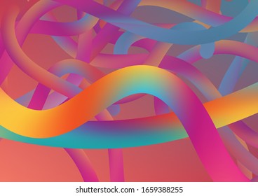 Wire Digital Pattern with Gradient Neon Cables. Modern Dynamic Background in Trendy Colors. Minimal Abstract Curve Lines in Vibrant Color. Colorful Flow Liquid in Future Design Style.