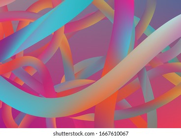 Wire Digital Pattern with Gradient Neon Cables. Colorful Flow Liquid in Future Design Style. Minimal Abstract Curve Lines in Vibrant Color. Modern Dynamic Background in Trendy Colors.