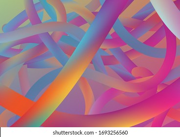 Wire Digital Pattern with Gradient Neon Cables. Minimal Abstract Curve Lines in Vibrant Color. Modern Dynamic Background in Trendy Colors. Colorful Flow Liquid in Future Design Style.