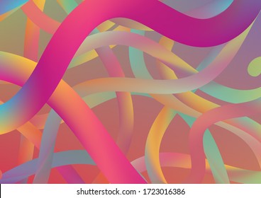 Wire Digital Pattern with Gradient Neon Cables. Modern Dynamic Background in Trendy Colors. Minimal Abstract Curve Lines in Vibrant Color. Colorful Flow Liquid in Future Design Style.