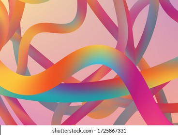 Wire Digital Pattern with Gradient Neon Cables. Minimal Abstract Curve Lines in Vibrant Color. Modern Dynamic Background in Trendy Colors. Colorful Flow Liquid in Future Design Style.
