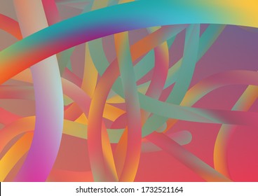 Wire Digital Pattern with Gradient Neon Cables. Minimal Abstract Curve Lines in Vibrant Color. Modern Dynamic Background in Trendy Colors. Colorful Flow Liquid in Future Design Style.