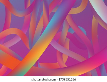 Wire Digital Pattern with Gradient Neon Cables. Minimal Abstract Curve Lines in Vibrant Color. Modern Dynamic Background in Trendy Colors. Colorful Flow Liquid in Future Design Style.