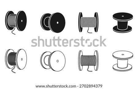 wire electric cable coil icon set, vector illustration isolated on white background.
