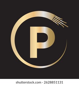 Wire Electrical Logo Combine With Letter P Vector Template